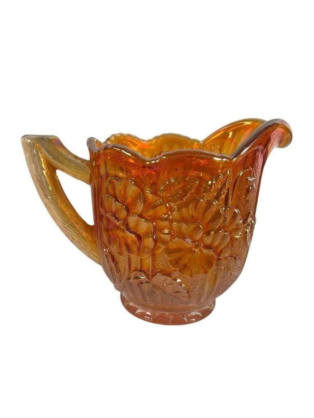 BEAUTIFUL VINTAGE IMPERIAL ORANGE CREAMER CARNIVAL GLASS MARIGOLD